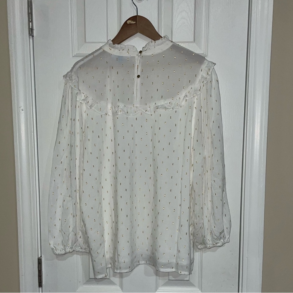 NWOT Draper James White Blouse With Gold Accents Size Large - Picture 2 of 5